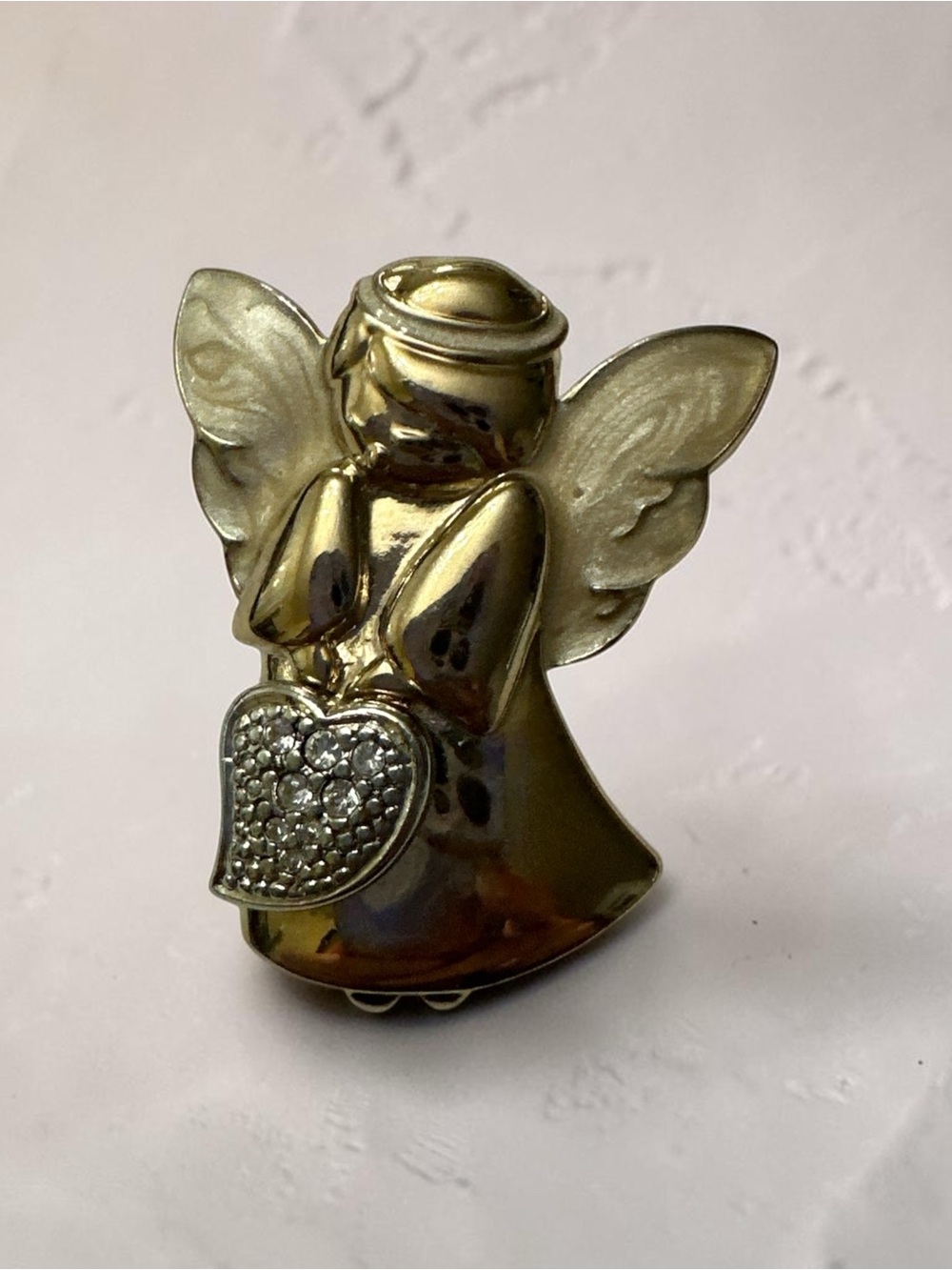 1990’s Angel Brooch with Crystal Heart Accent